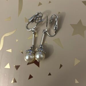 Avon Vintage Silver Pearl Dangle Clip-On Earrings